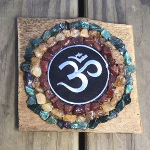 Small rustic wooden plaque OM symbol Wall art hanging